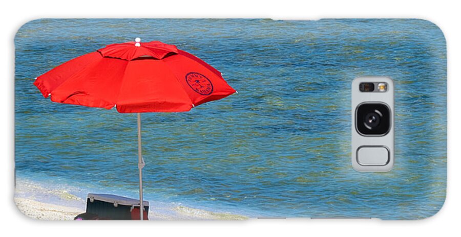 Beach Galaxy Case featuring the photograph Red Umbrella by Terry Ann Morris