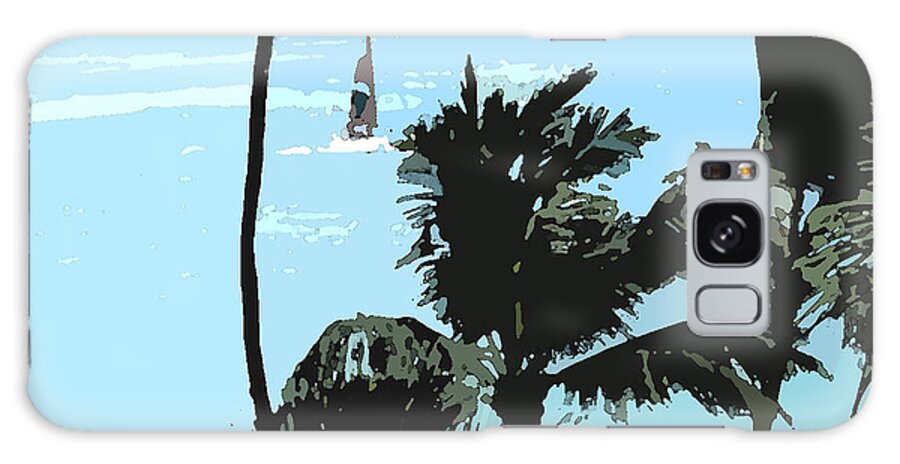 Hawaii Galaxy Case featuring the digital art Sailboat and Luscious Palms #1 by Karen Nicholson