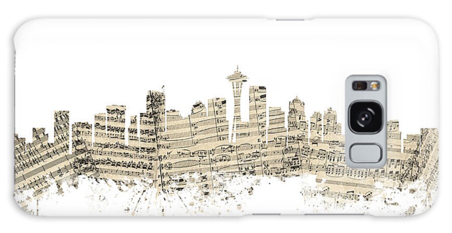 United States Galaxy S8 Case featuring the digital art Seattle Washington Skyline Sheet Music Cityscape #1 by Michael Tompsett