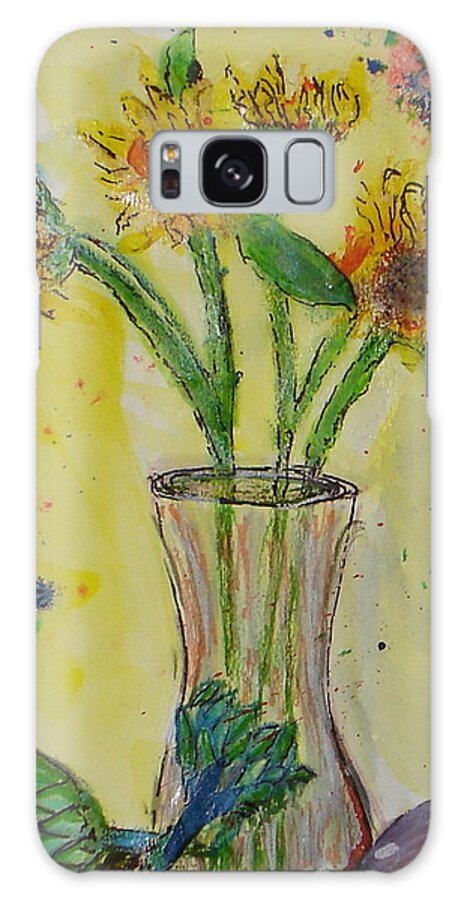 Sunflowers Galaxy Case featuring the mixed media Sunflowers and Artichokes #1 by Lessandra Grimley