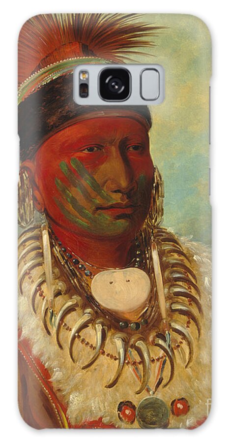 Mo; Hos; Ka; Tribe; Native American Indian; Feathered; Headdress; Feathers; Tattoo; Tattoos; Tribal Markings; Marking; Leader; Chieftain; Iowa; Male; Portrait; Bone Necklace; Tusks; Teeth; Animal Skin; Costume; Traditional; Dress Galaxy Case featuring the painting The White Cloud Head Chief of the Iowas by George Catlin