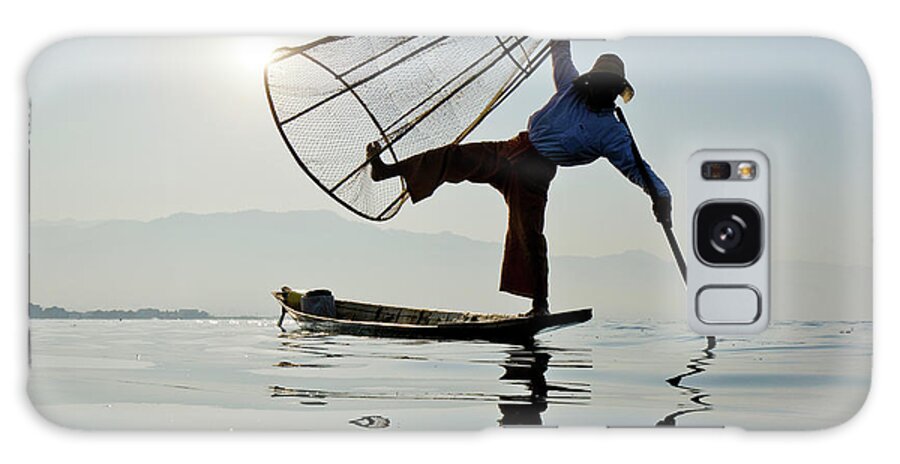 Hand Raised Galaxy Case featuring the photograph Traditional Bamboo Fisherman, Inle #1 by Rwp Uk