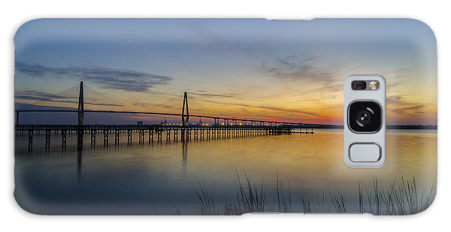 Arthur Ravenel Bridge At Sunset Galaxy Case featuring the photograph Peacefull Hues of Orange and Yellow by Dale Powell