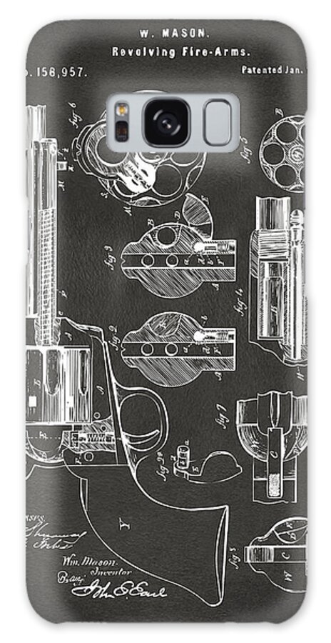 Colt Peacemaker Galaxy Case featuring the digital art 1875 Colt Peacemaker Revolver Patent Artwork - Gray by Nikki Marie Smith