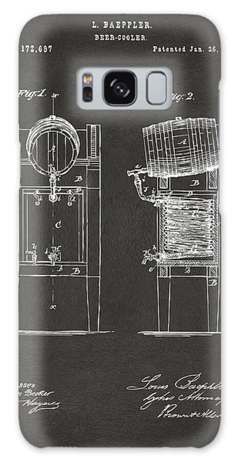 Beer Galaxy Case featuring the digital art 1876 Beer Keg Cooler Patent Artwork - Gray by Nikki Marie Smith