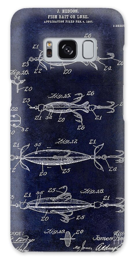 Fly Fishing Lure Galaxy Case featuring the photograph 1907 Fishing Lure Patent Blue by Jon Neidert