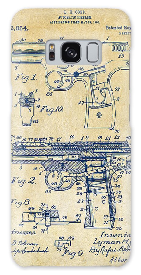Police Gun Galaxy Case featuring the photograph 1911 Automatic Firearm Patent Artwork - Vintage by Nikki Marie Smith