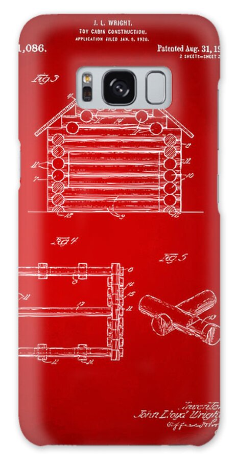 Lincoln Logs Galaxy Case featuring the digital art 1920 Lincoln Log Cabin Patent Artwork - Red by Nikki Marie Smith