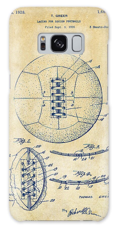 Soccer Galaxy Case featuring the digital art 1928 Soccer Ball Lacing Patent Artwork - Vintage by Nikki Marie Smith