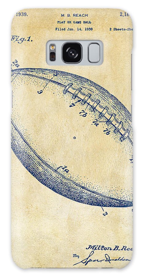Fotball Galaxy Case featuring the digital art 1939 Football Patent Artwork - Vintage by Nikki Marie Smith