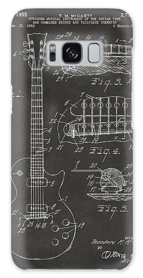 Guitar Galaxy Case featuring the digital art 1955 McCarty Gibson Les Paul Guitar Patent Artwork - Gray by Nikki Marie Smith