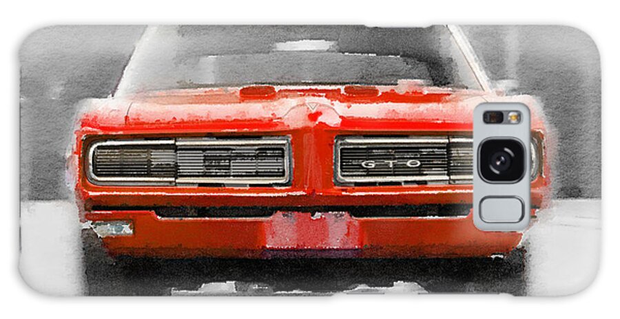 Pontiac Gto Galaxy Case featuring the painting 1968 Pontiac GTO Front Watercolor by Naxart Studio