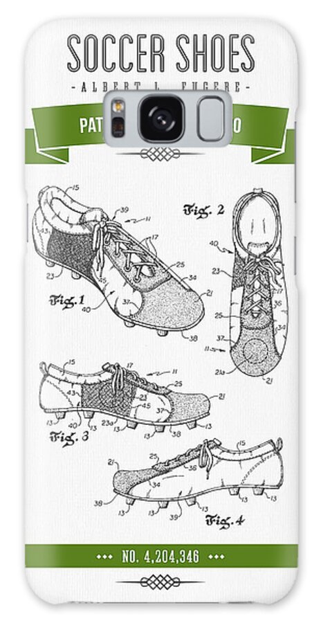 Soccer Galaxy Case featuring the digital art 1980 Soccer Shoes Patent Drawing - Retro Green by Aged Pixel