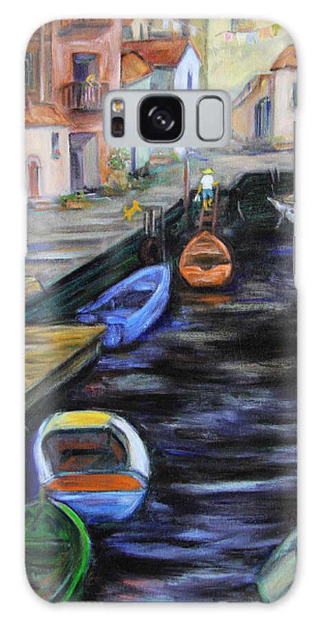 Village Galaxy Case featuring the painting Boats in front of the Buildings III by Xueling Zou