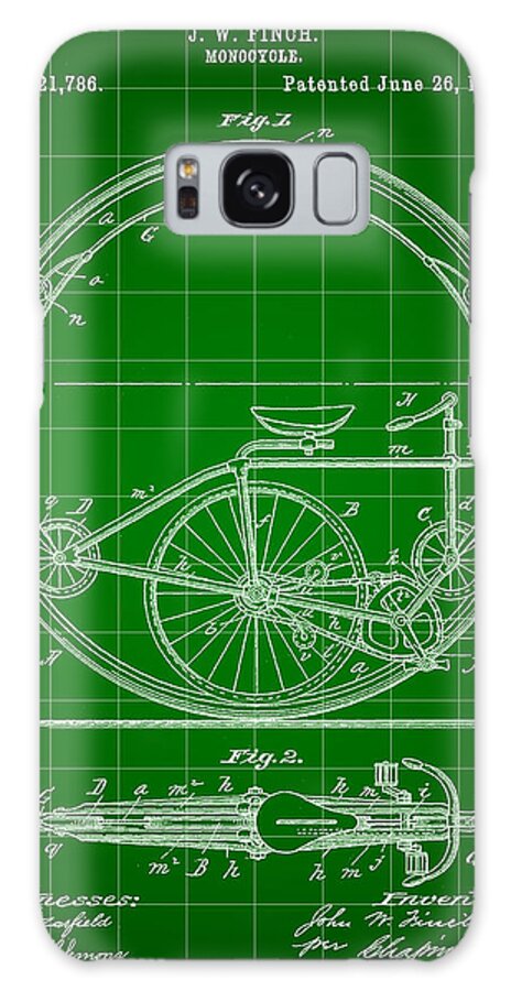 Monocycle Galaxy Case featuring the digital art Monocycle Patent 1894 - Green by Stephen Younts