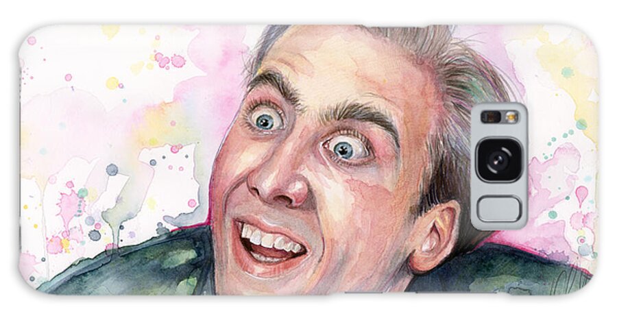 Nic Cage Galaxy Case featuring the painting Nicolas Cage You Don't Say Watercolor Portrait by Olga Shvartsur