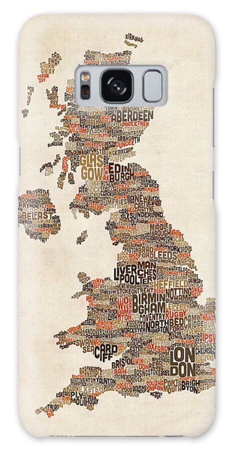 United Kingdom Galaxy Case featuring the digital art Great Britain UK City Text Map #26 by Michael Tompsett