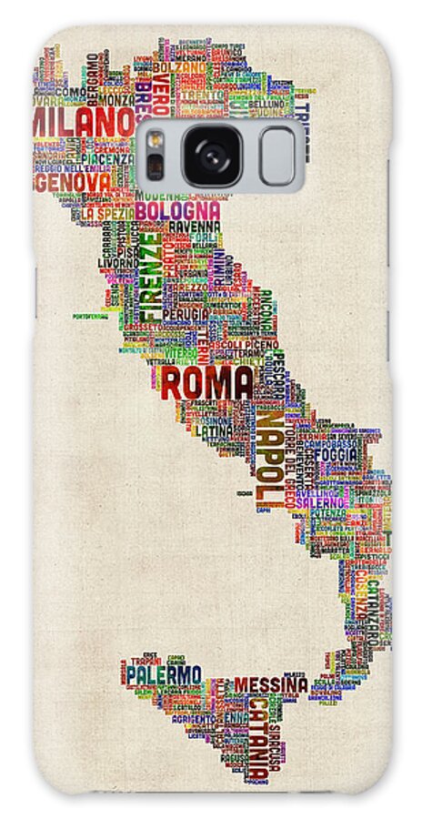 italy Map Galaxy Case featuring the digital art Text Map of Italy Map by Michael Tompsett