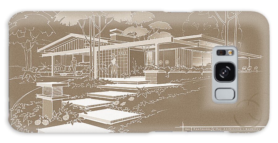 Mid Century Galaxy Case featuring the drawing 301 Cypress Drive - Sepia by Larry Hunter