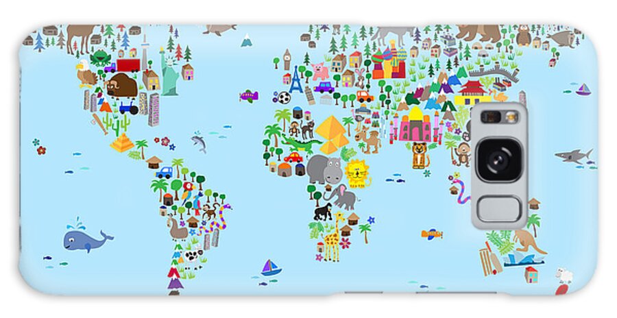 Map Of The World Galaxy Case featuring the digital art Animal Map of the World for children and kids by Michael Tompsett