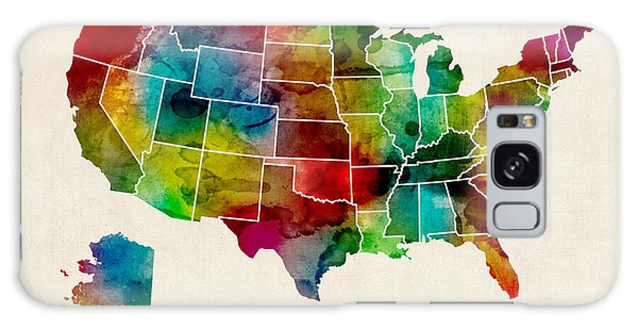 United States Map Galaxy Case featuring the digital art United States Watercolor Map #4 by Michael Tompsett