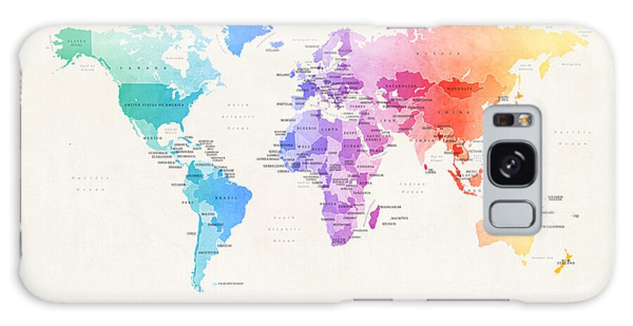 World Map Galaxy Case featuring the digital art Watercolour Political Map of the World by Michael Tompsett