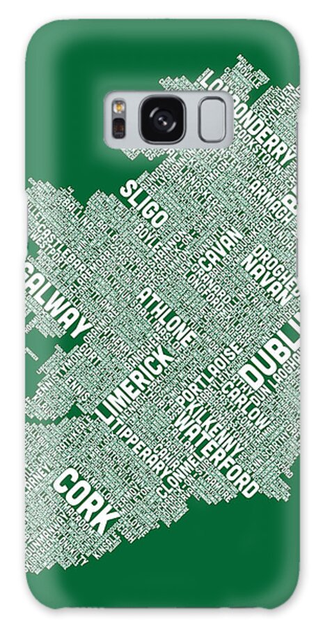 Ireland Map Galaxy Case featuring the digital art Ireland Eire City Text map #5 by Michael Tompsett