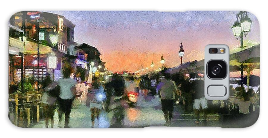 Lefkada; Lefkas; City; Town; Island; People; Tourists; Dusk; Sunset Galaxy S8 Case featuring the painting Sunset in Lefkada town #2 by George Atsametakis