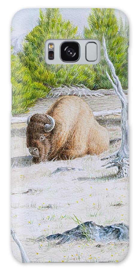Buffalo Galaxy Case featuring the painting A Buffalo Sits in Yellowstone by Michele Myers