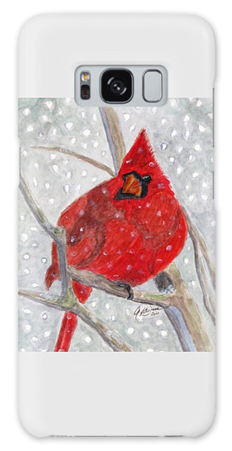 Cardinals Galaxy Case featuring the painting A Cardinal Winter by Angela Davies