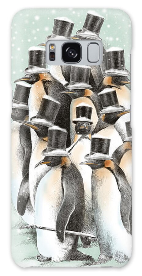Penguins Galaxy Case featuring the drawing A Gathering in the Snow by Eric Fan