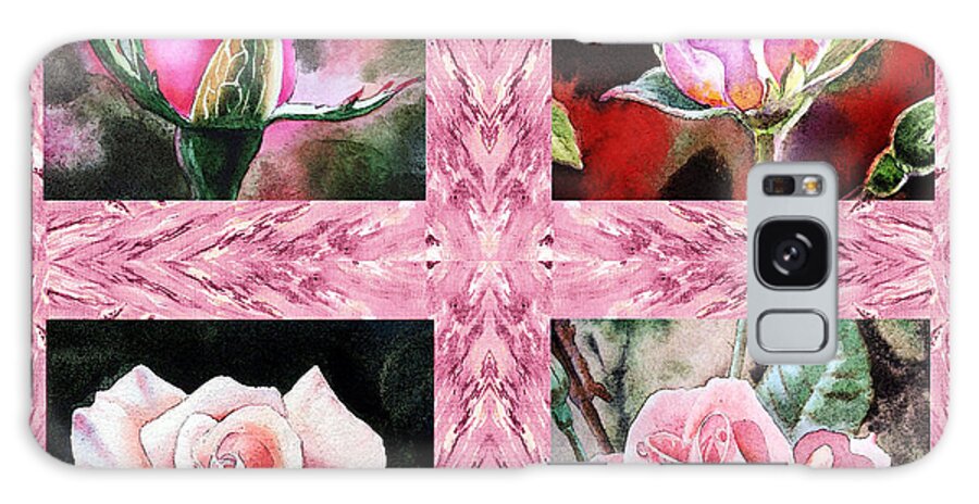 Pink Galaxy Case featuring the painting A Pink Quartet Of Single Roses by Irina Sztukowski