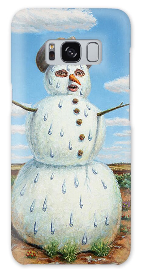 Snowman Galaxy S8 Case featuring the painting A Snowman in Texas by James W Johnson