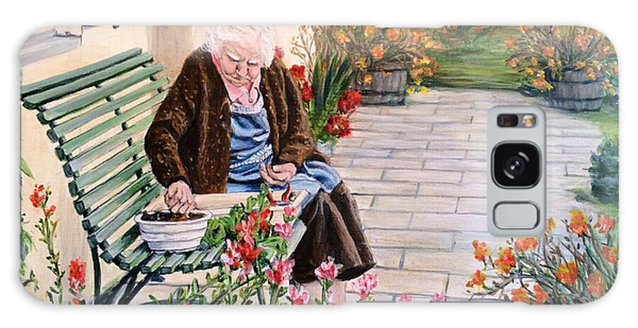 Old Woman Galaxy Case featuring the painting A Time for Planting by Bonnie Peacher