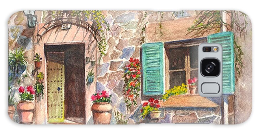 Watercolor Galaxy Case featuring the painting A Townhouse in Majorca Spain by Carol Wisniewski