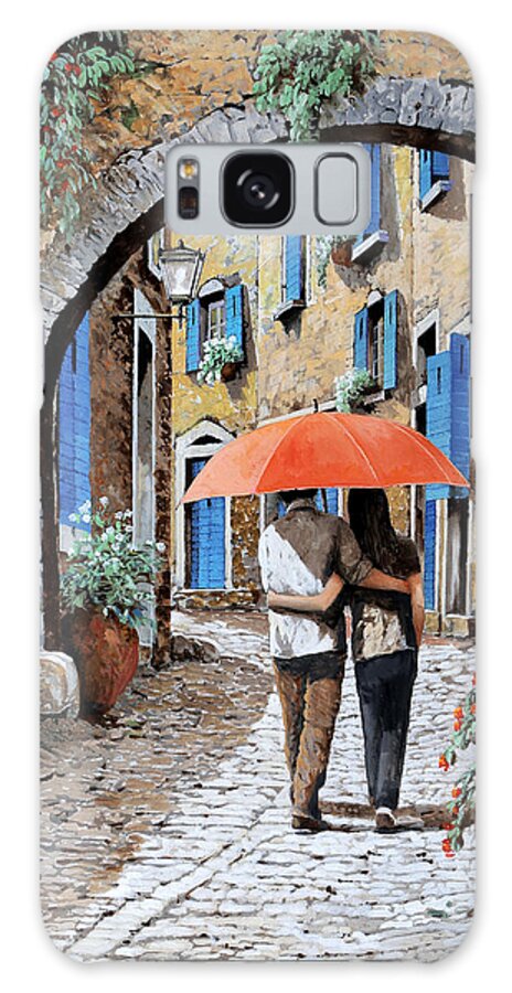 Street Scene Galaxy Case featuring the painting Teneramente Abbracciati Sotto L'ombrello by Guido Borelli