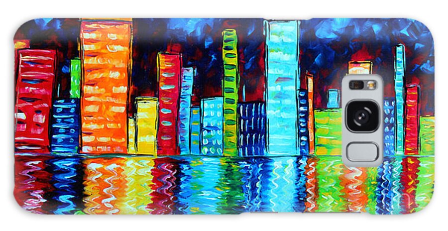 Abstract Galaxy Case featuring the painting Abstract Art Landscape City Cityscape Textured Painting CITY NIGHTS II by MADART by Megan Aroon