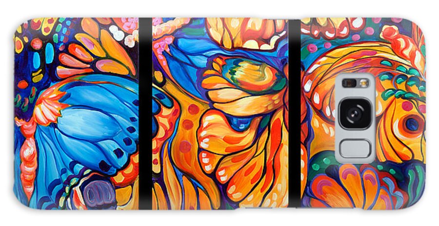Butterfly Galaxy Case featuring the painting Abstract Butterflies Triptych by Marcia Baldwin