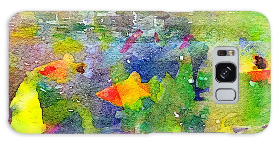 Abstract Galaxy Case featuring the painting Abstract Goldfish Fish Bowl Aquarium Watercolor 2 by Beverly Claire Kaiya