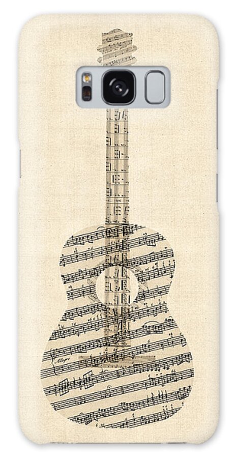 Acoustic Guitar Galaxy Case featuring the digital art Acoustic Guitar Old Sheet Music by Michael Tompsett