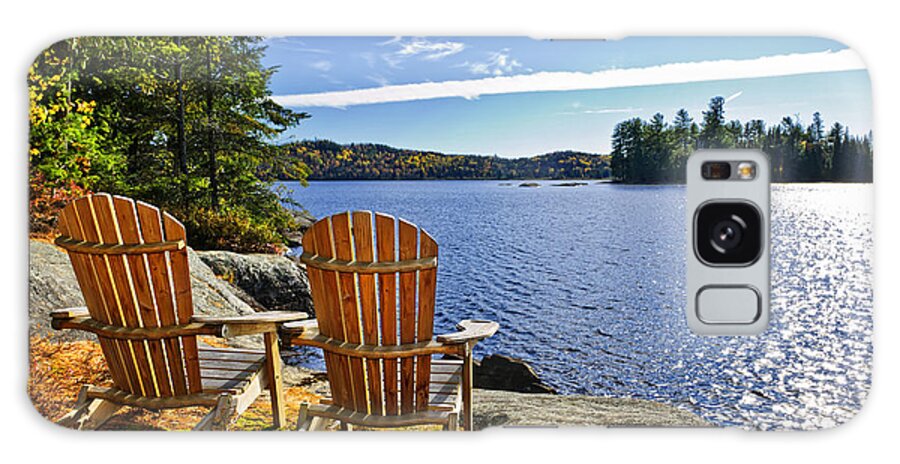 Chairs Galaxy Case featuring the photograph Adirondack chairs at lake shore 1 by Elena Elisseeva