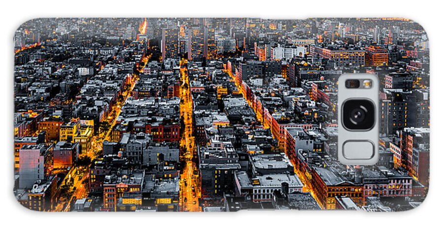 Aerial Galaxy Case featuring the photograph Aerial view of New York City at night by Mihai Andritoiu