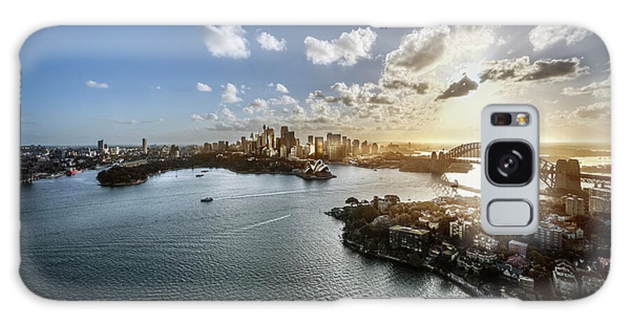 Sydney Harbor Bridge Galaxy Case featuring the photograph Aeriall View Of Sydney Harbour At Sunset by Howard Kingsnorth