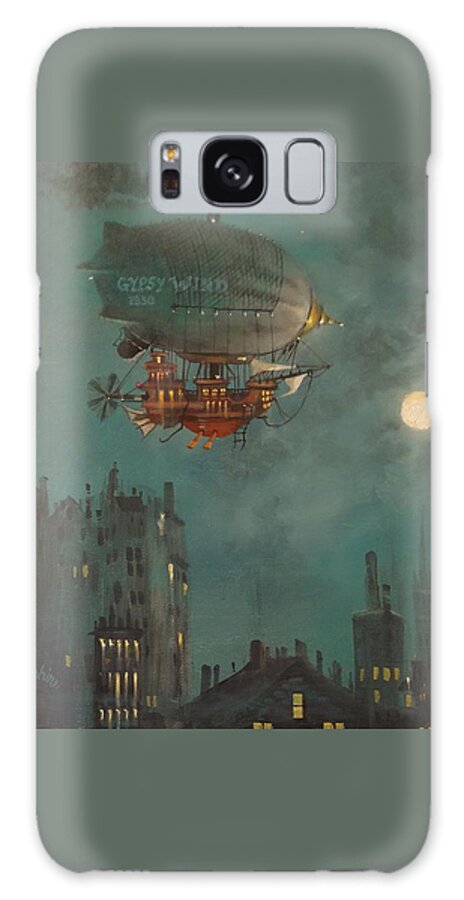 Airship Galaxy Case featuring the painting Airship by Moonlight by Tom Shropshire