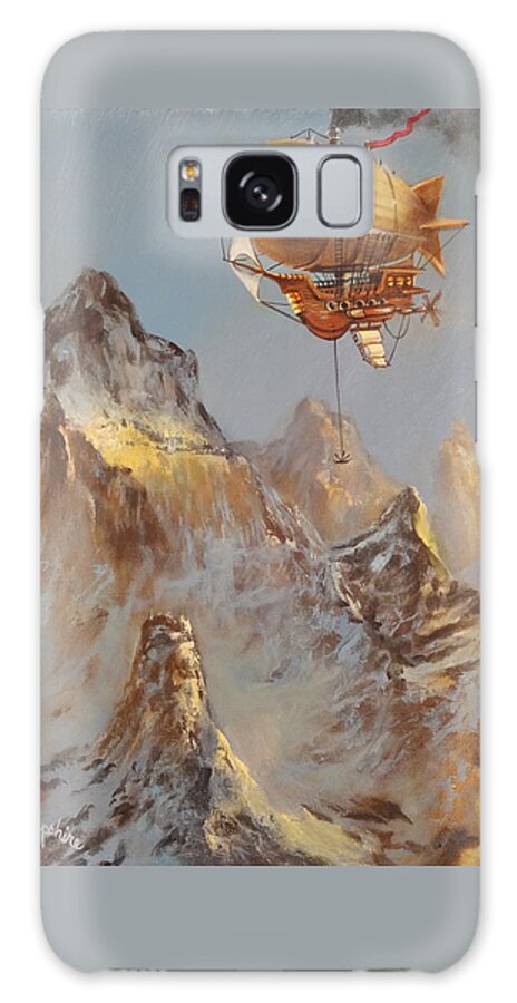 Airship Galaxy Case featuring the painting Airship Over the Mountain by Tom Shropshire