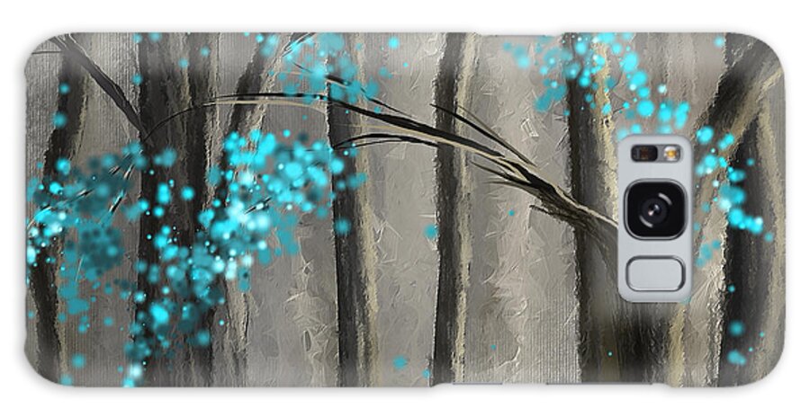 Turquoise Galaxy Case featuring the painting Alleviation- Gray and Turquoise Art by Lourry Legarde