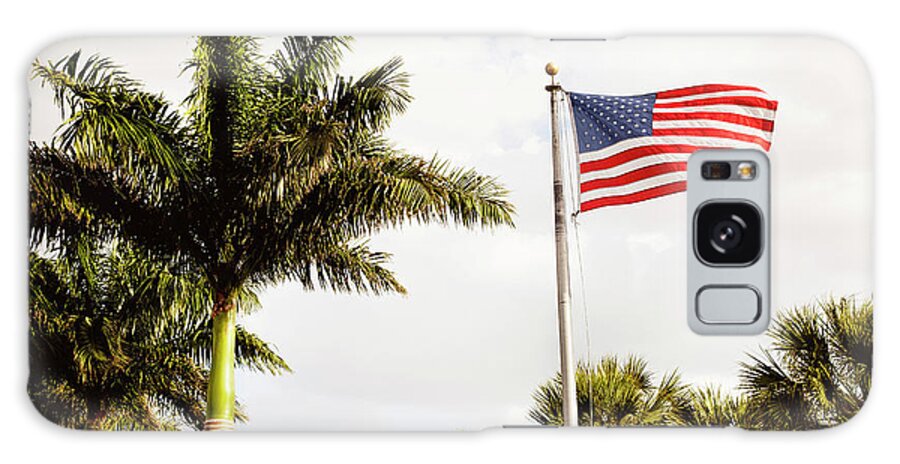 Tranquility Galaxy Case featuring the photograph American Flag Flying Amongst Palm Trees by Ron Levine