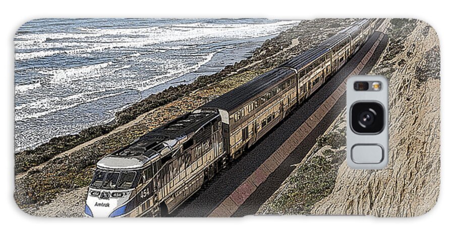 Amtrak Galaxy Case featuring the digital art Amtrak by the Ocean by Photographic Art by Russel Ray Photos
