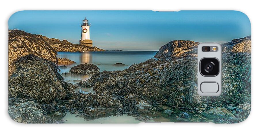 Lighthouse Galaxy Case featuring the photograph An early moon over Fort Pickering Light Salem MA by Bryan Xavier