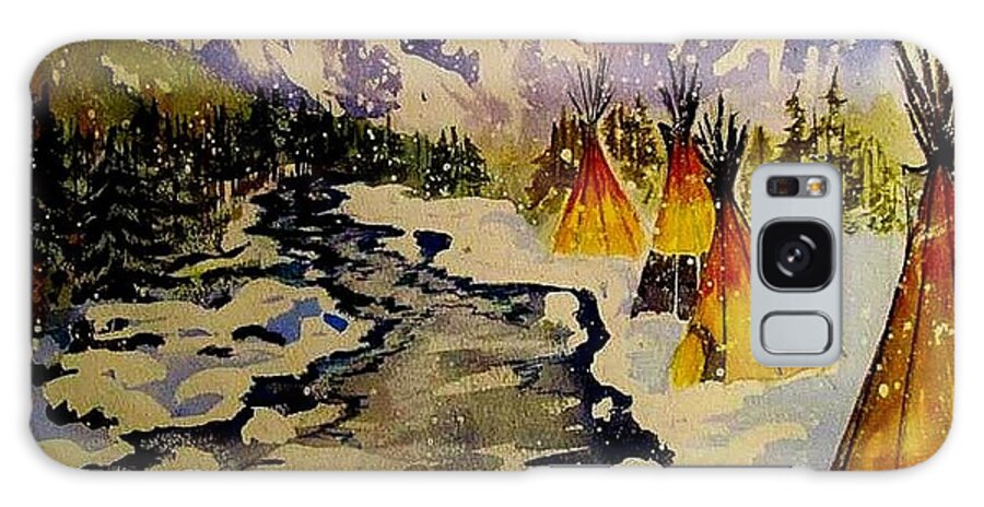Winter Camp Teepee Tipi Snow Mountains Galaxy S8 Case featuring the painting Another Lifetime by Esther Woods
